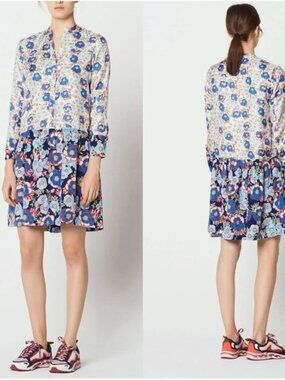 Sandro Floral Drop Waist Dress Long-Sleeve